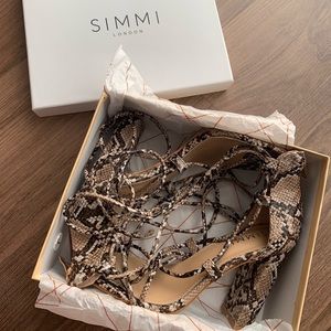 Simmi London: Beige Snake Lace Up Block Heels